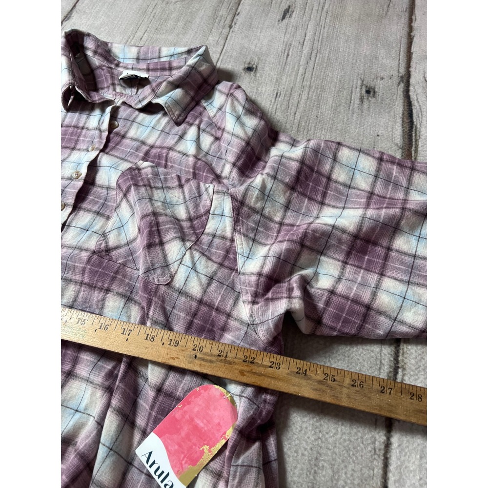 Arula Plaid Button Down Shirt Women‎ 1X Pink Cropped Long Sleeve MTP9317P-AU - Picture 4 of 7